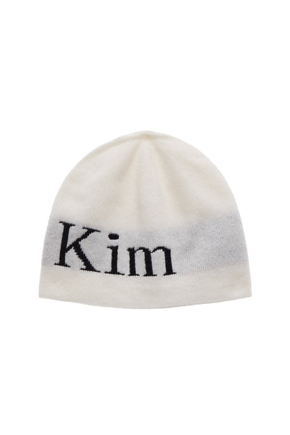 MATIN KIM - logo jacquard short beanie in white 2