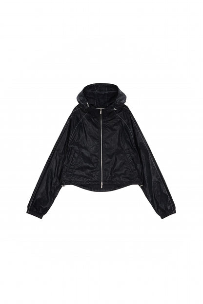 MATIN KIM - matin crop hoody coating jumper in black 2