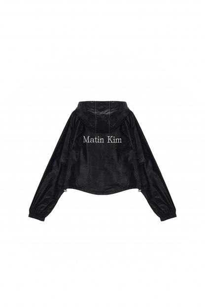 MATIN KIM - matin crop hoody coating jumper in black 1