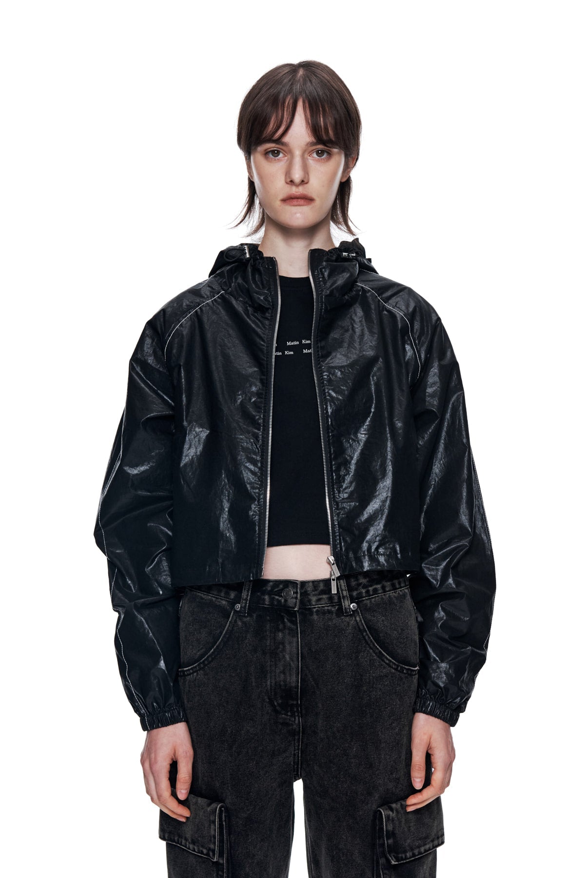 MATIN KIM - matin crop hoody coating jumper in black 15