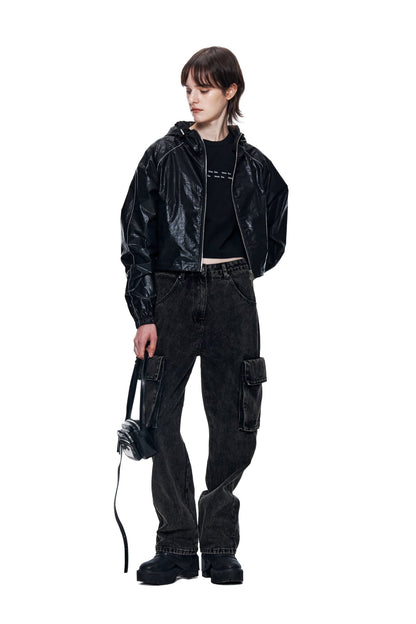 MATIN KIM - matin crop hoody coating jumper in black 8