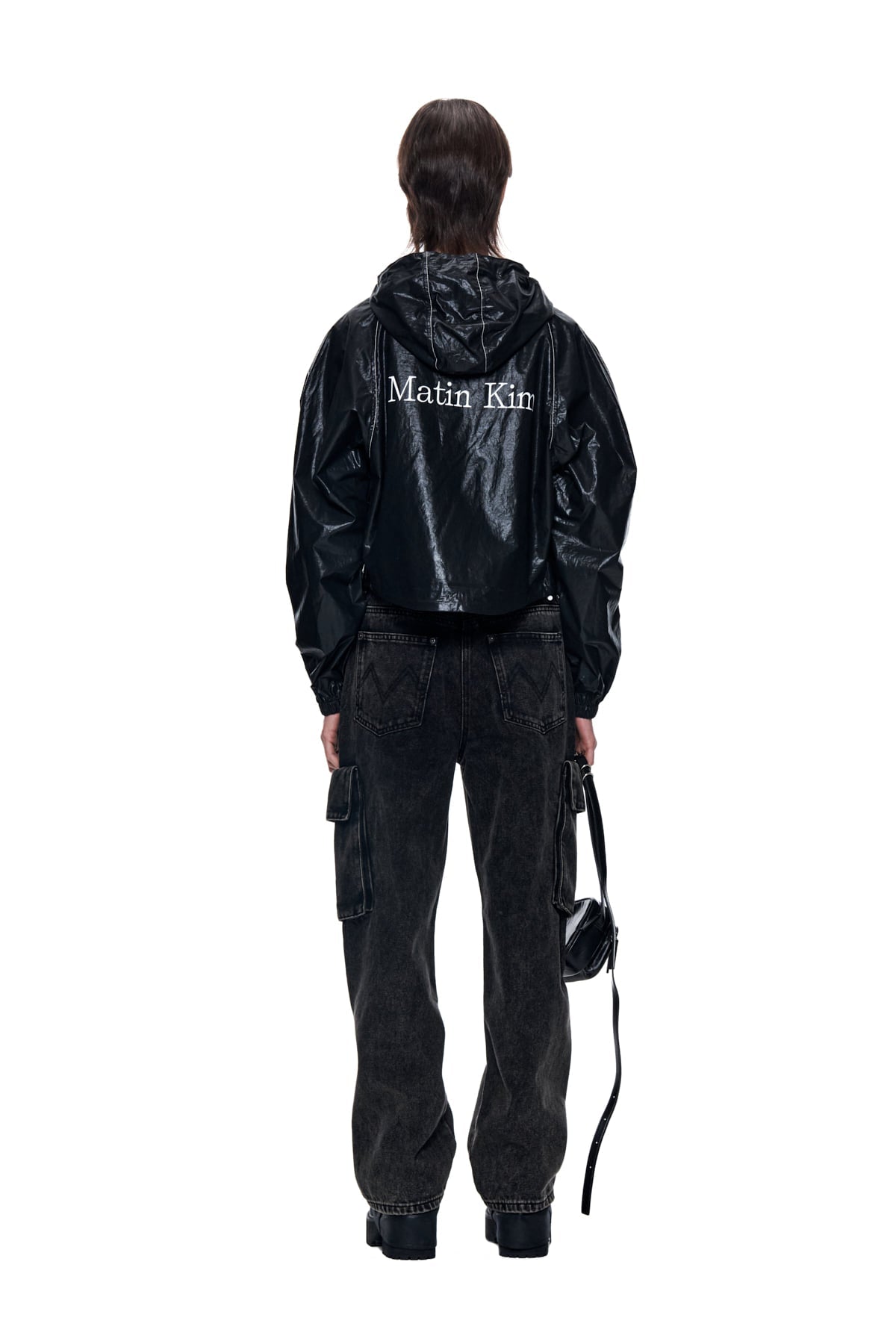 MATIN KIM - matin crop hoody coating jumper in black 7
