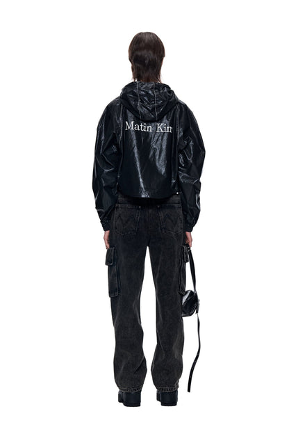 MATIN KIM - matin crop hoody coating jumper in black 17