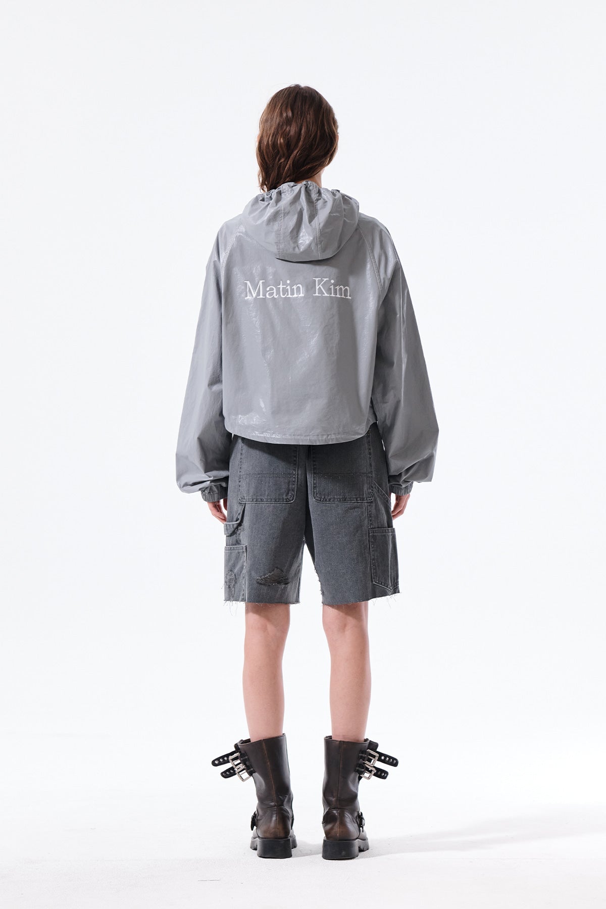 MATIN KIM - matin crop hoody coating jumper in dark grey 7