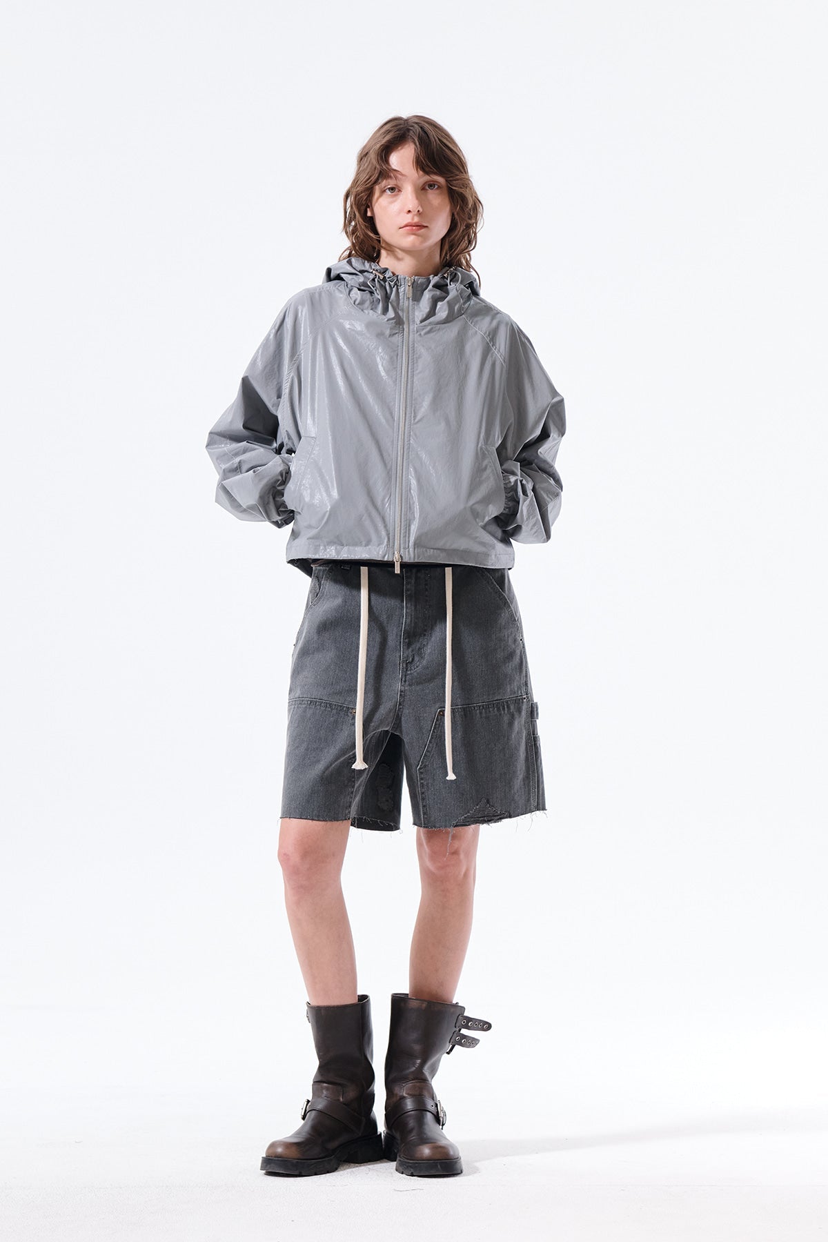 MATIN KIM - matin crop hoody coating jumper in dark grey 19
