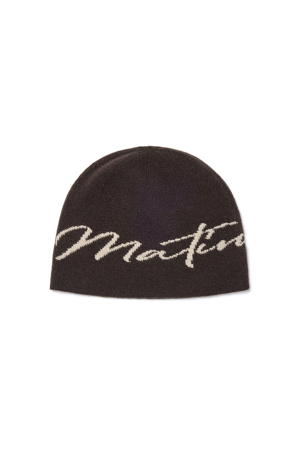 MATIN KIM - matin logo script beanie in brown 1