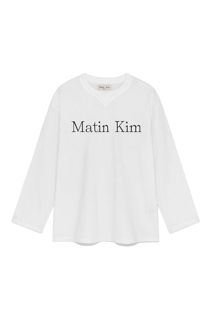 MATIN KIM - matin logo typo long sleeve top in white 1