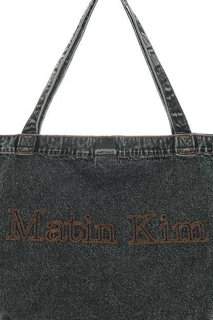 MATIN KIM - matin stitch denim shoulder bag in black 4