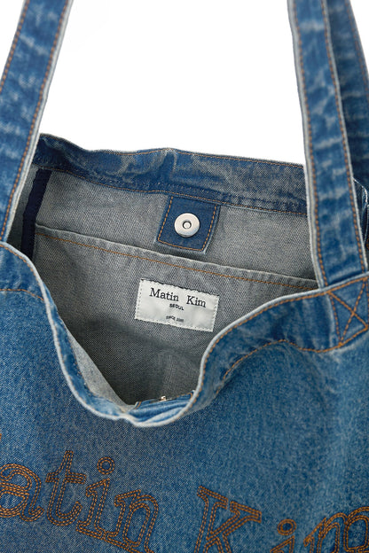 MATIN KIM - matin stitch denim shoulder bag in blue 4