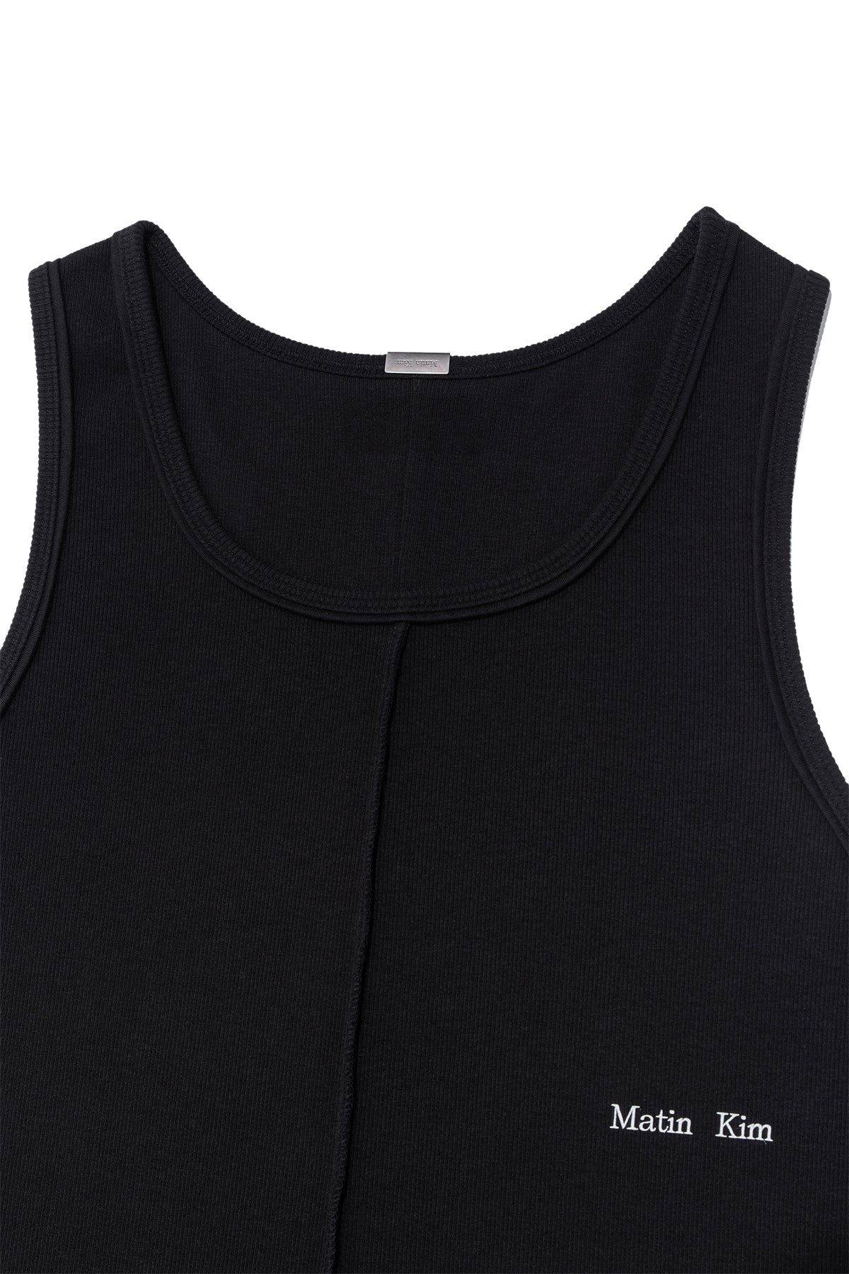 MATIN KIM - small logo pintuck sleeveless top for men in black 5