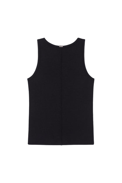 MATIN KIM - small logo pintuck sleeveless top for men in black 4