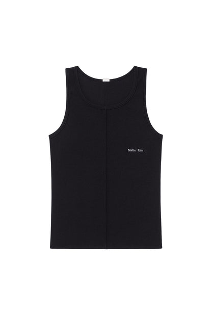 MATIN KIM - small logo pintuck sleeveless top for men in black 2
