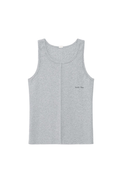 MATIN KIM - small logo pintuck sleeveless top for men in grey 2