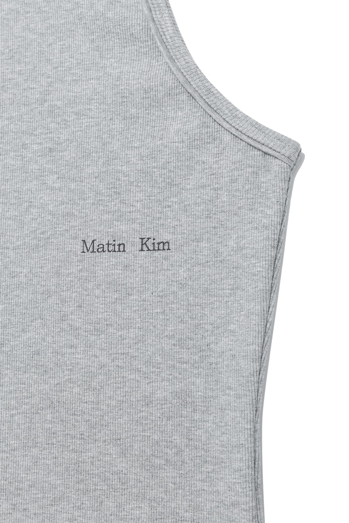 MATIN KIM - small logo pintuck sleeveless top for men in grey 6