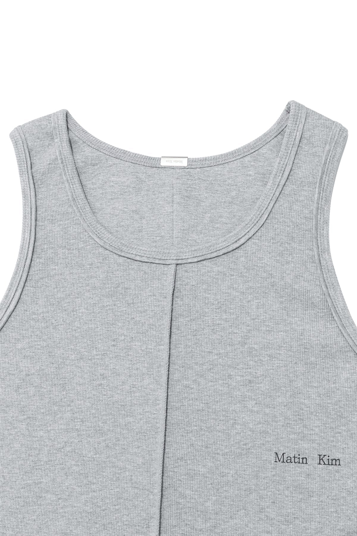 MATIN KIM - small logo pintuck sleeveless top for men in grey 5