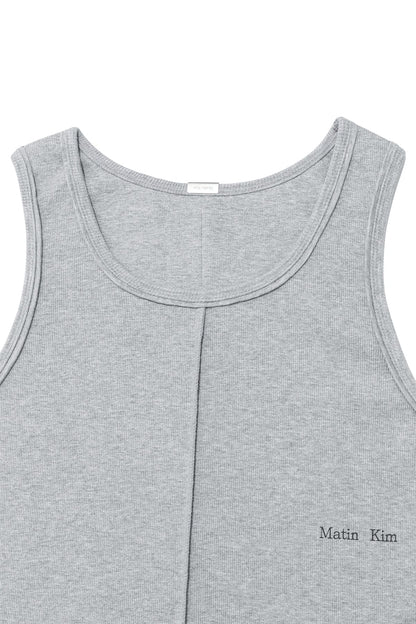 MATIN KIM - small logo pintuck sleeveless top for men in grey 5