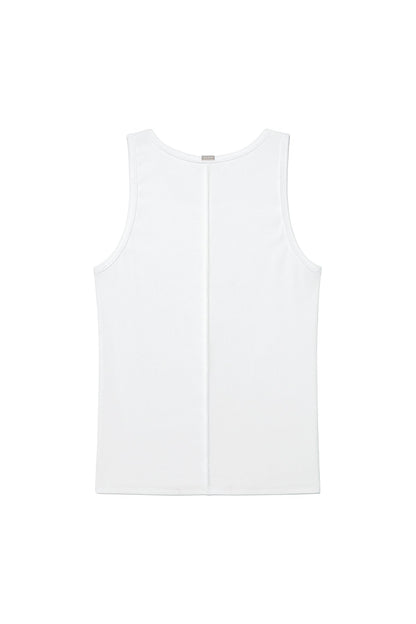 MATIN KIM - small logo pintuck sleeveless top for men in white 4