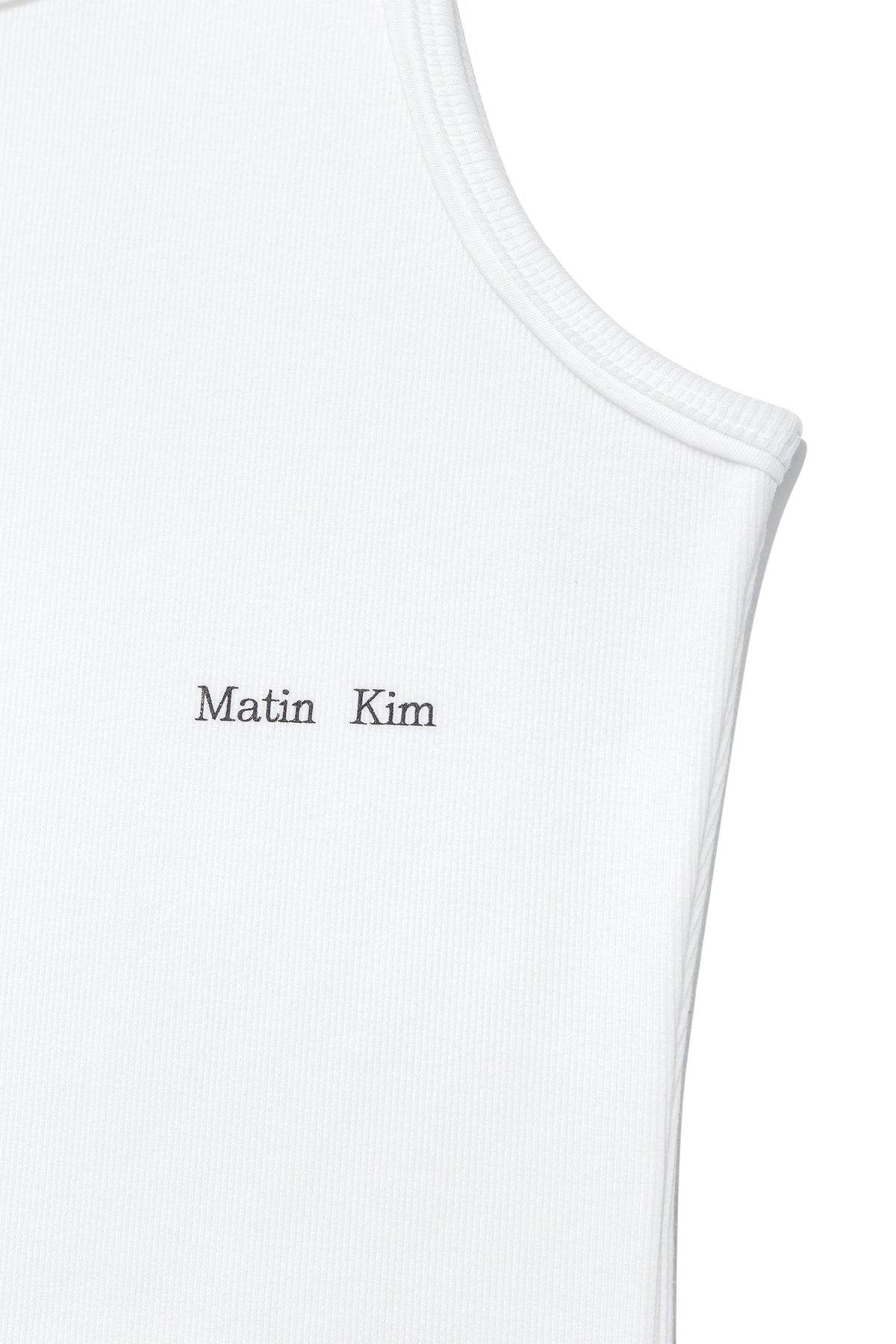 MATIN KIM - small logo pintuck sleeveless top for men in white 6