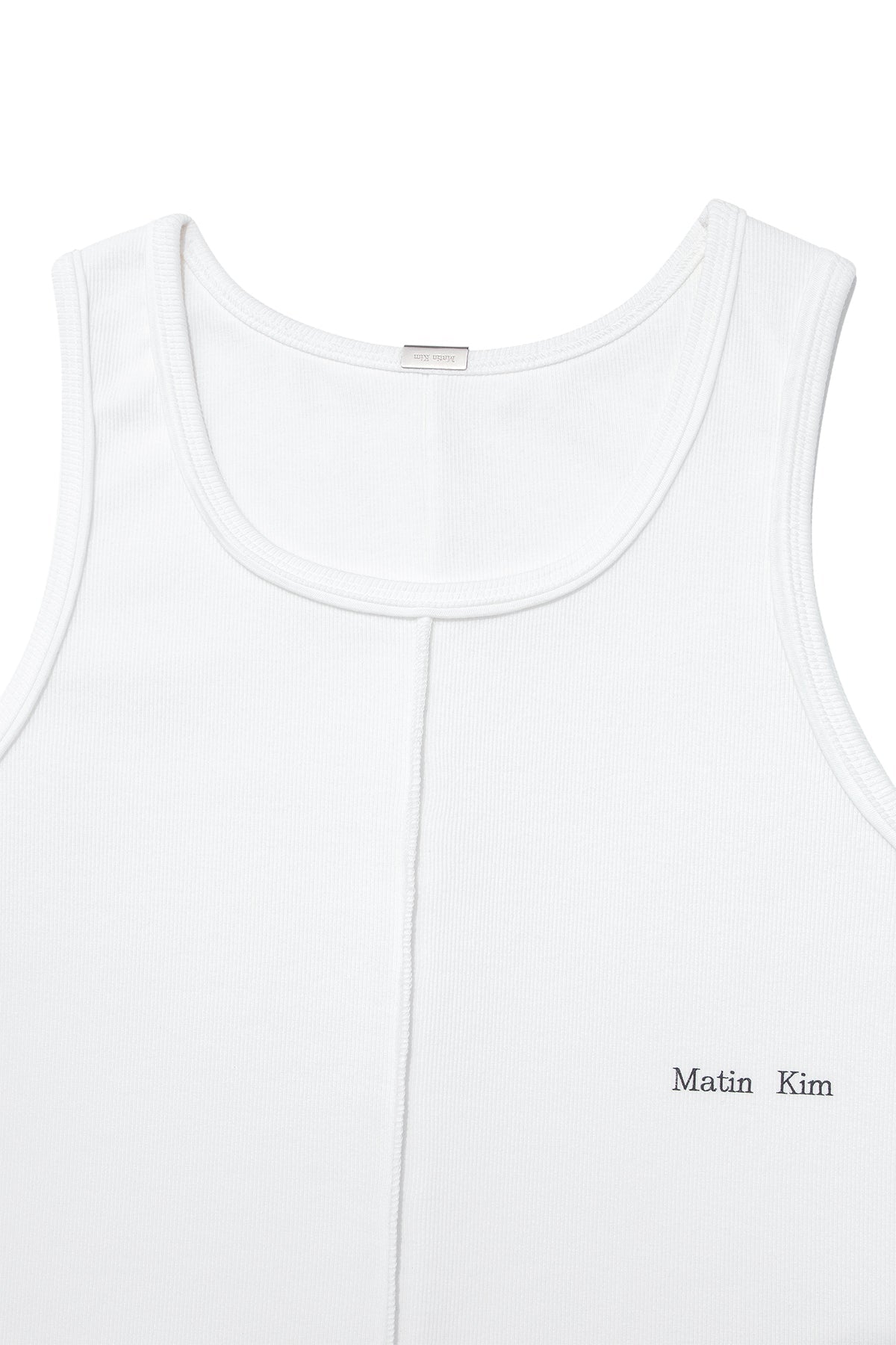 MATIN KIM - small logo pintuck sleeveless top for men in white 5