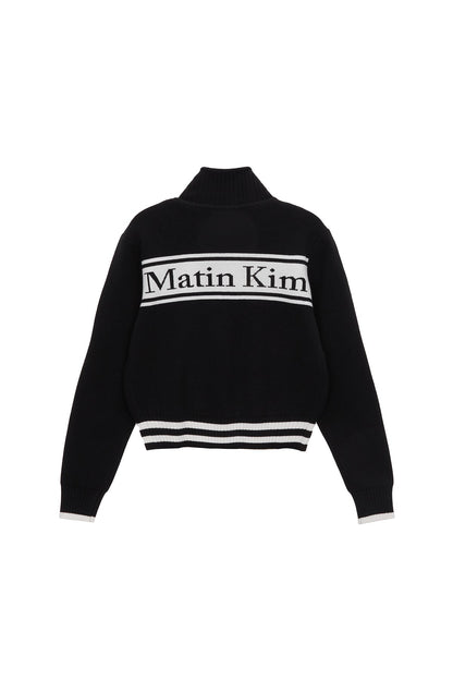 MATIN KIM - spell point stripe knit cardigan in black 1