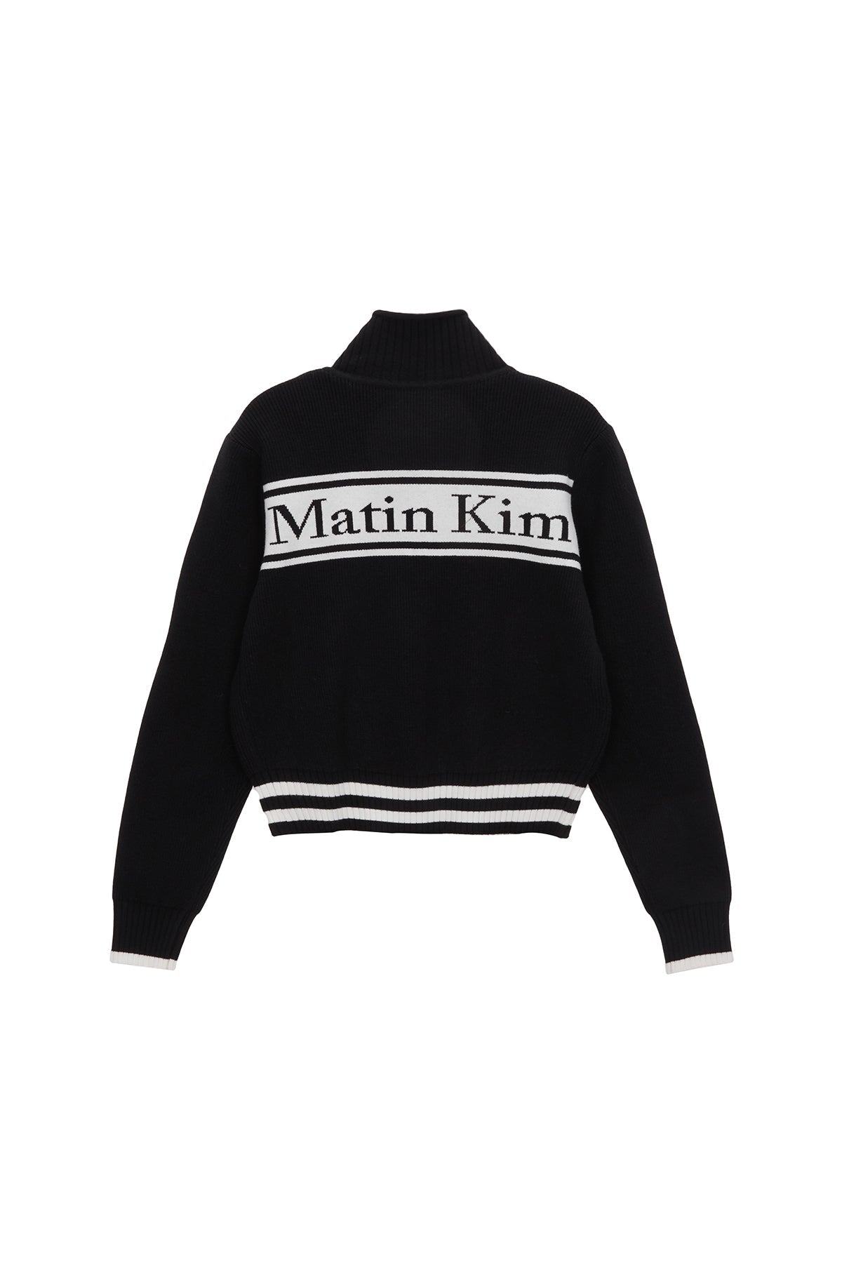 MATIN KIM - spell point stripe knit cardigan in black 2