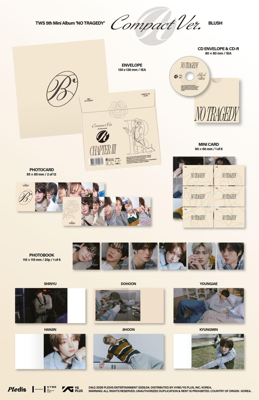 [Album]TWS (투어스) - NO TRAGEDY (5th Mini Album) [COMPACT / BLUSH / 6 versions set RANDOM] - product_vendor,