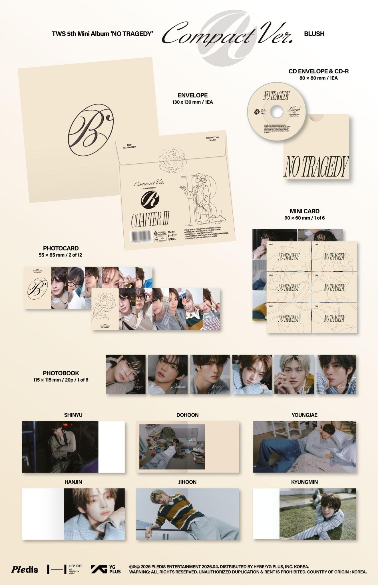 [Album]TWS (투어스) - NO TRAGEDY (5th Mini Album) [COMPACT / BLUSH / 6 versions set RANDOM] - product_vendor,