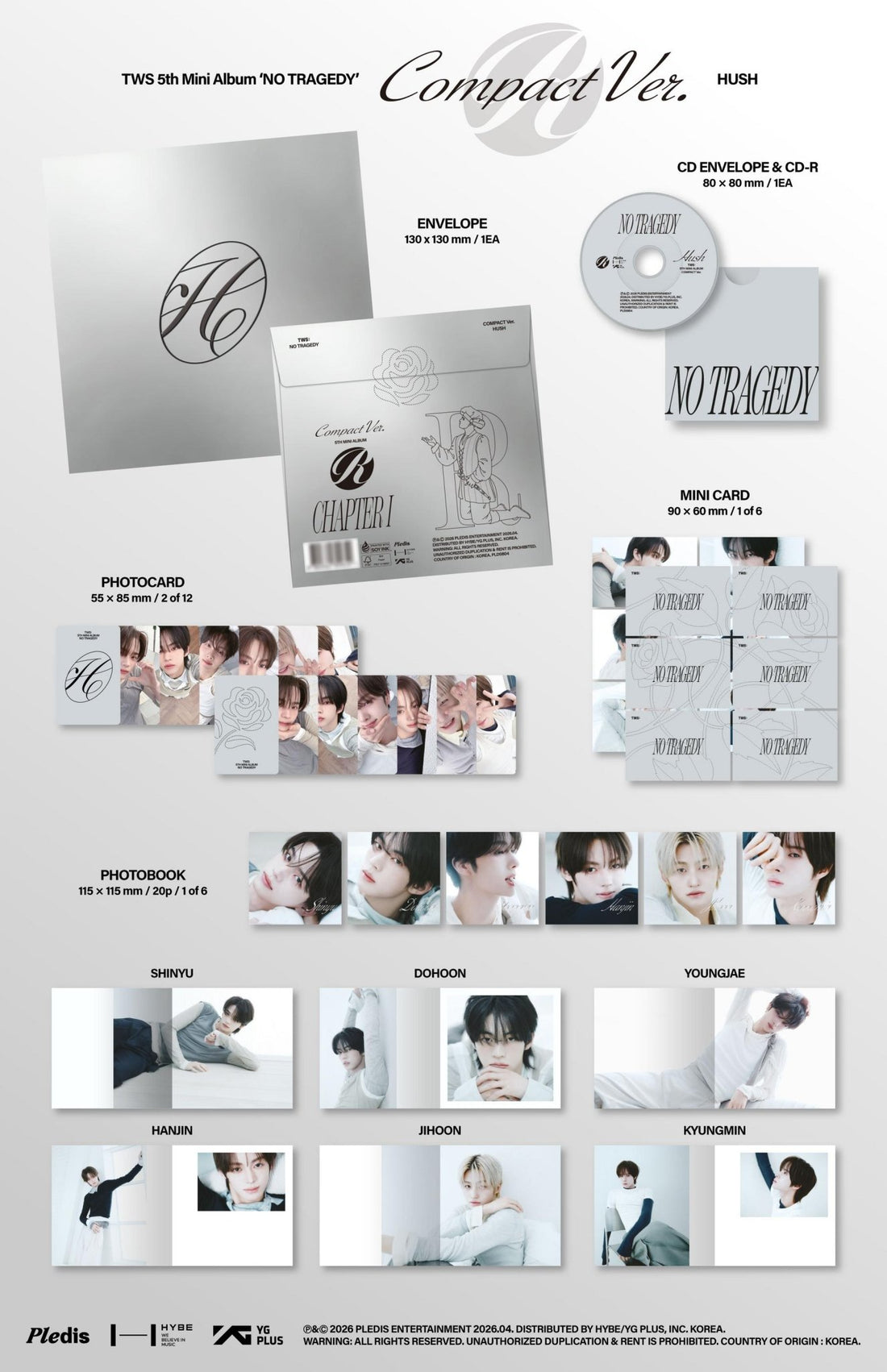 [Album]TWS (투어스) - NO TRAGEDY (5th Mini Album) [COMPACT / HUSH / 6 versions set RANDOM] - product_vendor,
